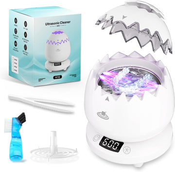 Ultrasonic Retainer Cleaner Machine for Denture, Dental Cleaning Pod with Digital Timer, 45kHz/180ML Waterproof Ultrasonic Denture Cleaners for Aligner, Mouth Guard, Braces, Ring Jewelry Cleaner