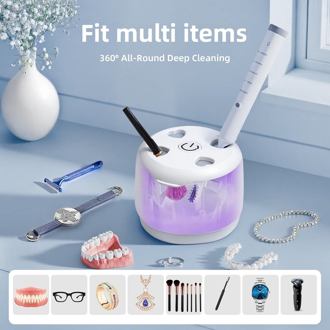 Ultrasonic Retainer Cleaner, 42kHz Professional Dental Cleaner for Dentures, Aligners, Mouth Guards, and Jewelry- 200ML Denture Cleaner