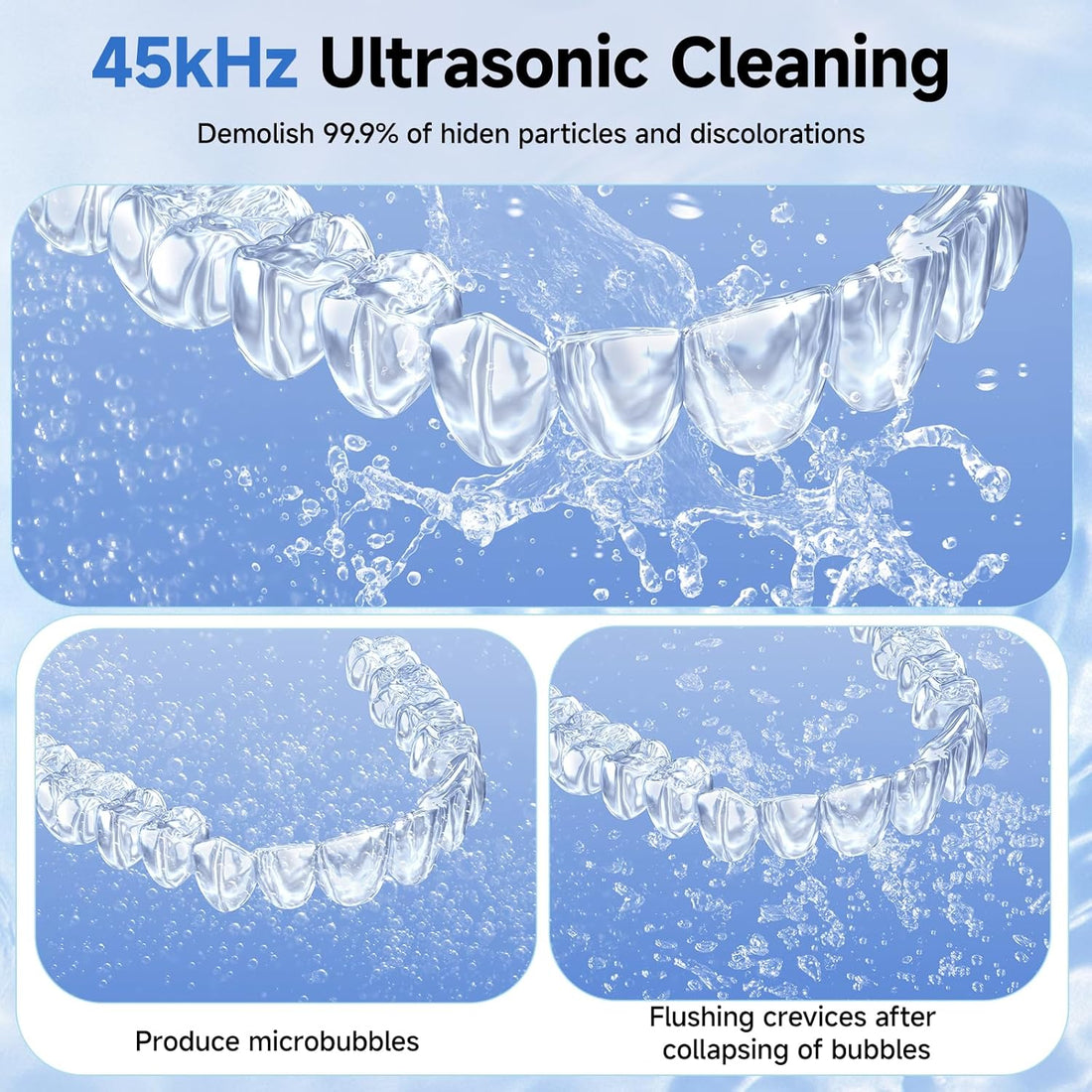 Ultrasonic Retainer Cleaner Machine, 45kHz Dental Cleaning Pod for Denture, Aligner, Nightguard, Mouth Guard, Toothbrush, Jewelry, with Digital Timer, 200ML & 4 Modes for All Dental Appliances
